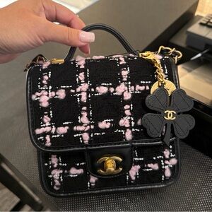 Authentic Chanel Mini Bag in Black and Pink Tweed full set